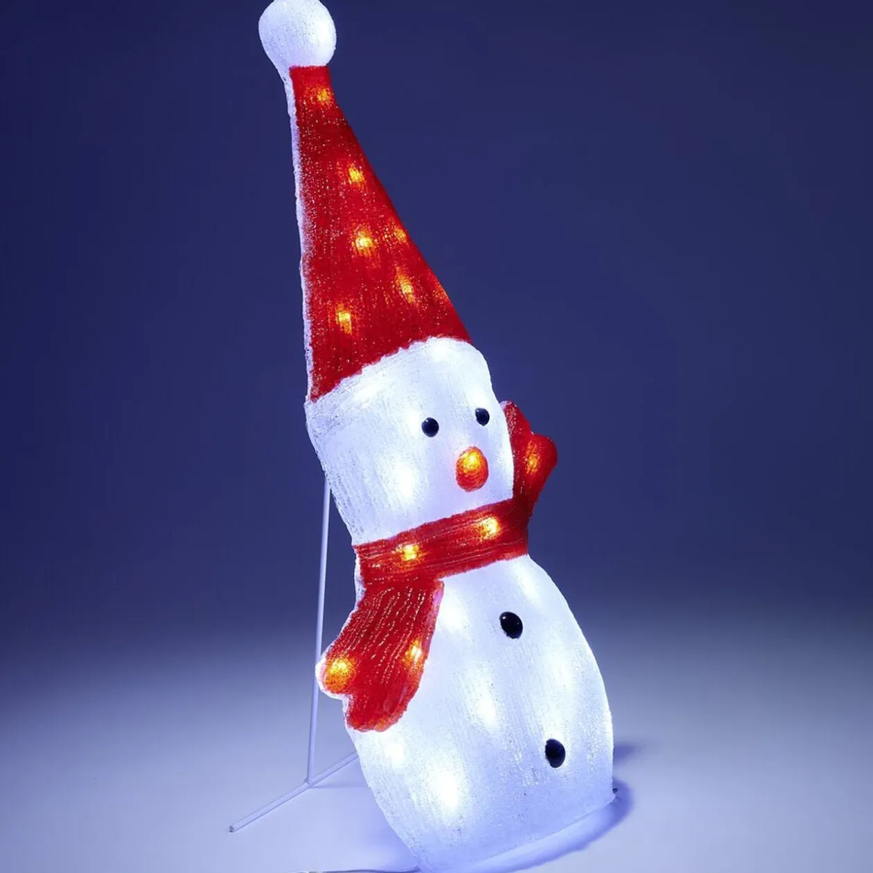Bonhomme de neige 2D lumineux 30LED acrylique rouge et blanc H52cm
