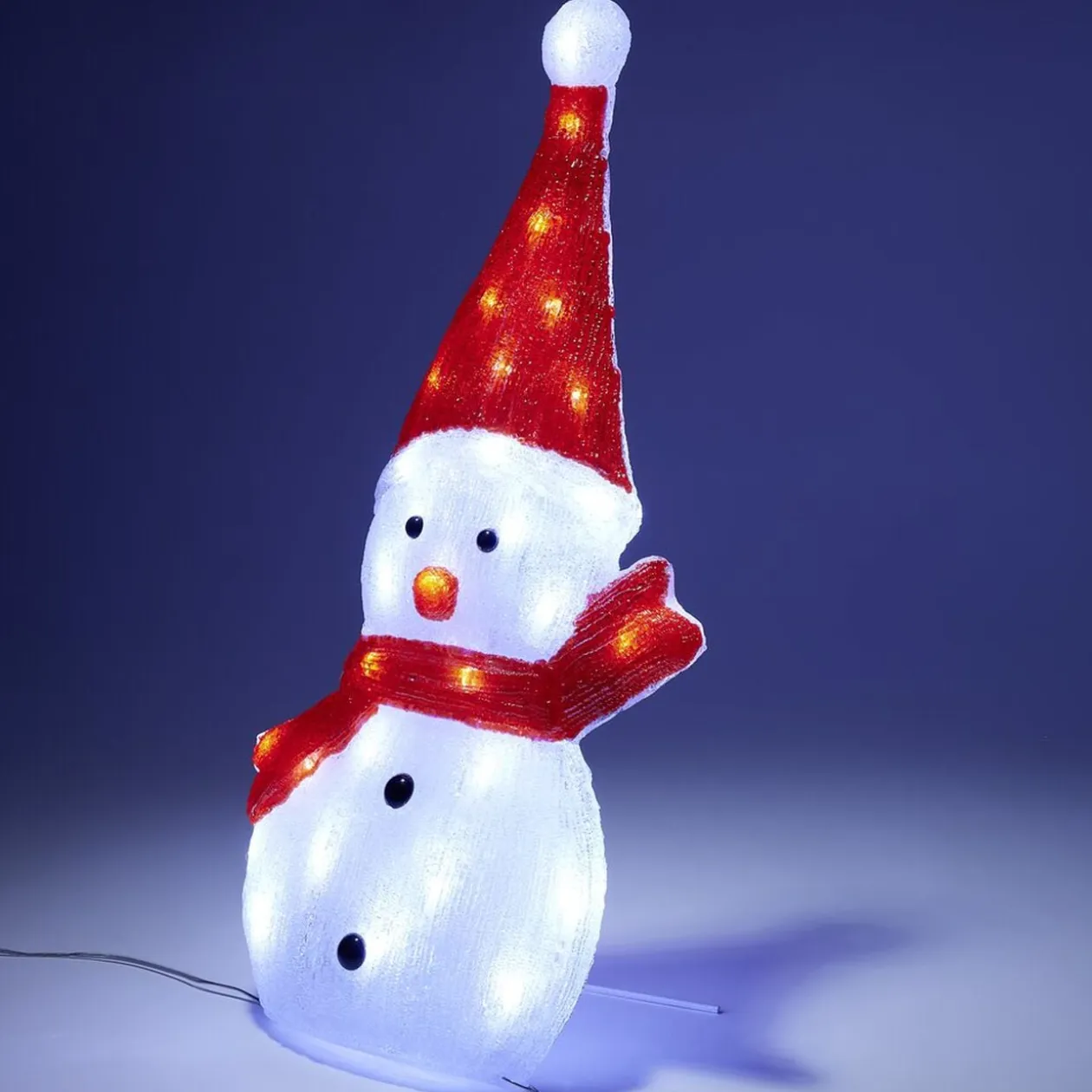 Bonhomme de neige 2D lumineux 30LED acrylique rouge et blanc H52cm