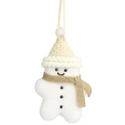 Bonhomme pain d'épices de Noël feutrine blanc à suspendre H10cm (2 modèles)