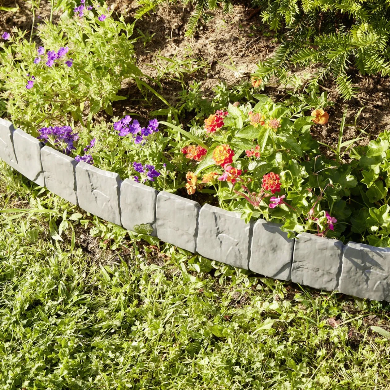 Bordure de jardin à planter effet pierre grise 4 pièces L25xH10cm