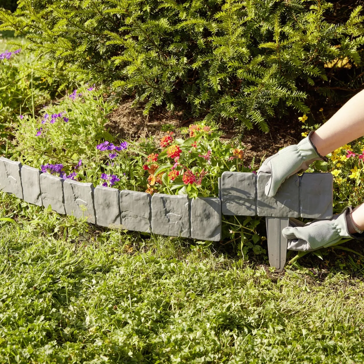 Bordure de jardin à planter effet pierre grise 4 pièces L25xH10cm