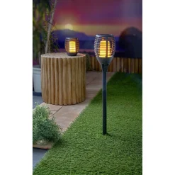 Borne solaire 3en1 effet flamme 28 LED multicolores télécommande