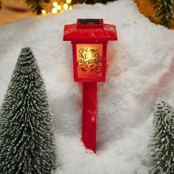 Borne solaire lanterne rouge vintage 10LED blanc chaud effet flamme H37cm (3 modèles)