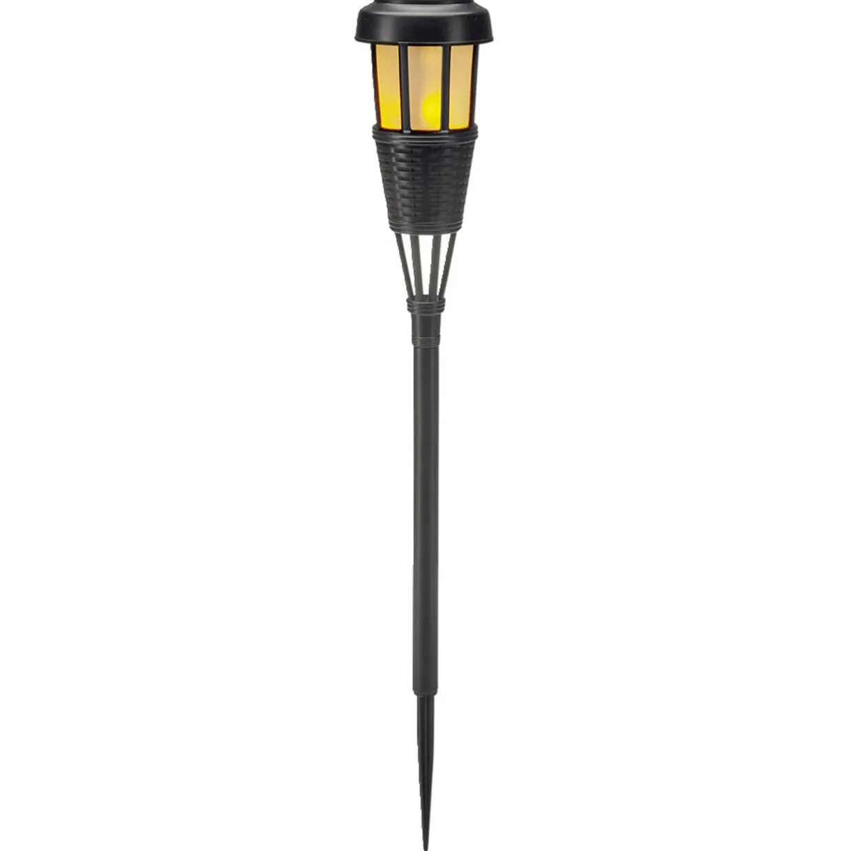 Borne solaire à planter effet flamme plastique et bambou noir Ø7xH50cm < Gifi