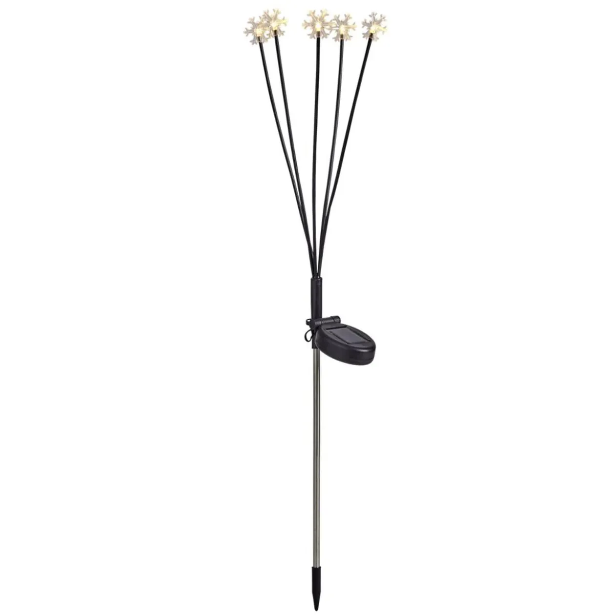 Borne solaire à planter 5 tiges forme flocon de neige LED blanc chaud H70cm