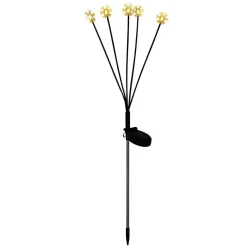 Borne solaire à planter 5 tiges forme flocon de neige LED blanc chaud H70cm