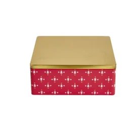 Boîte alimentaire carrée motif Noël métal rouge et dorée 26x26xH10cm