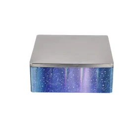 Boîte alimentaire carré en fer décor bleu et argenté 26x26xH10cm < Gifi Hot