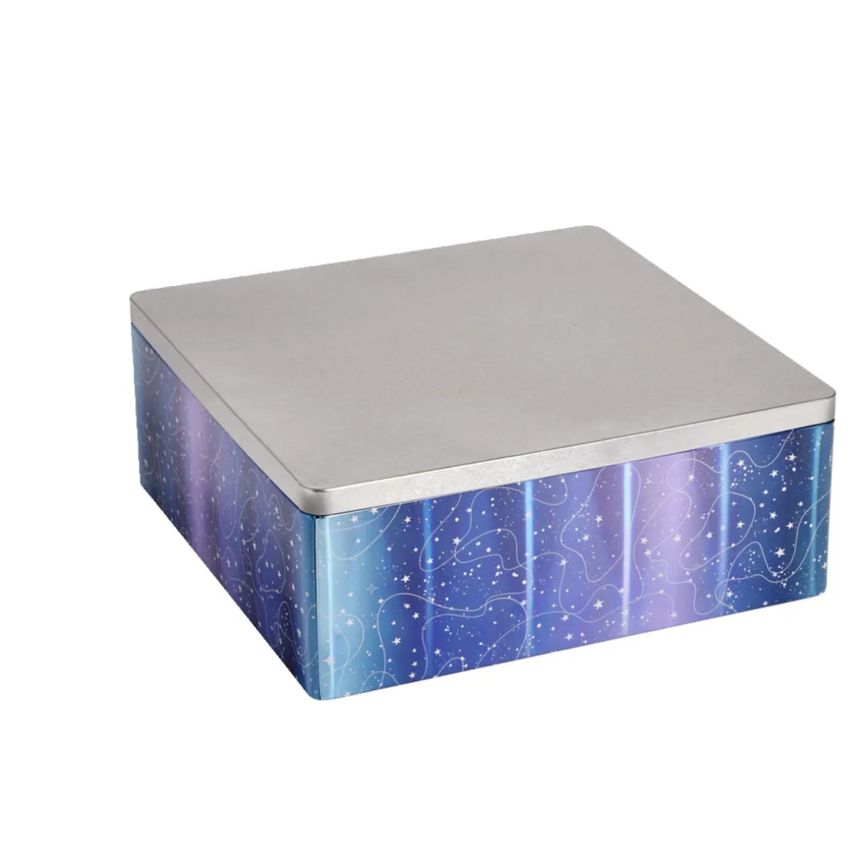 Boîte alimentaire carré en fer décor bleu et argenté 26x26xH10cm < Gifi Hot
