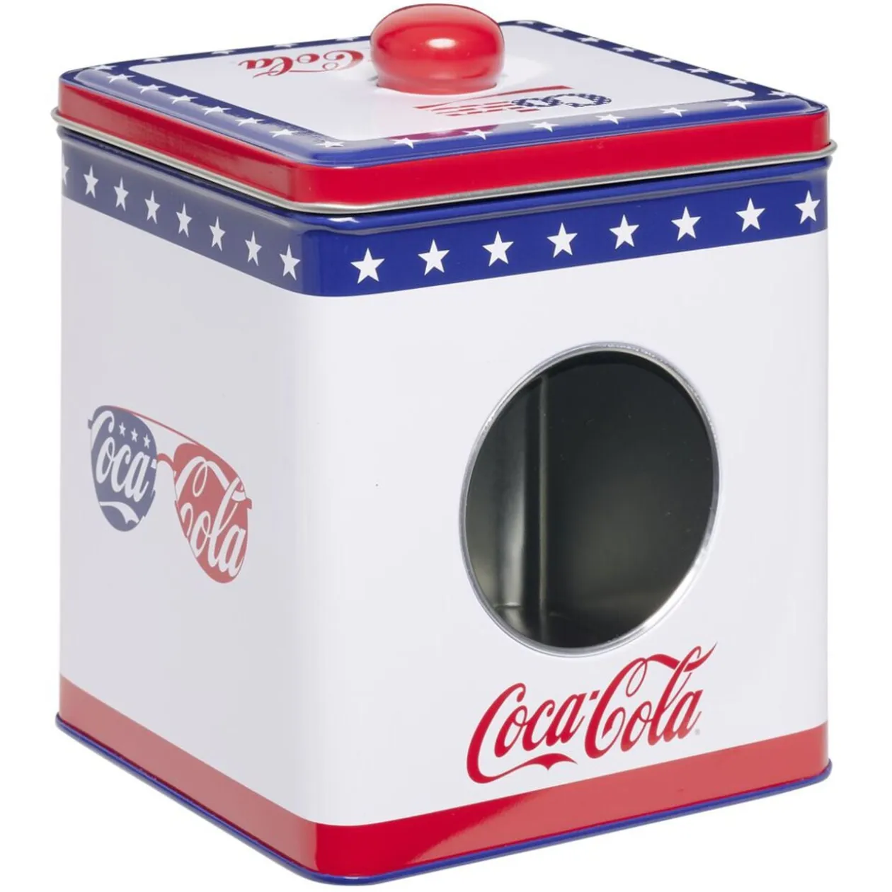 Boîte alimentaire Coca Cola carrée métal avec fenêtre H16cm (2 modèles)