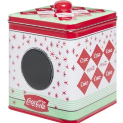 Boîte alimentaire Coca Cola carrée métal avec fenêtre H16cm (2 modèles)