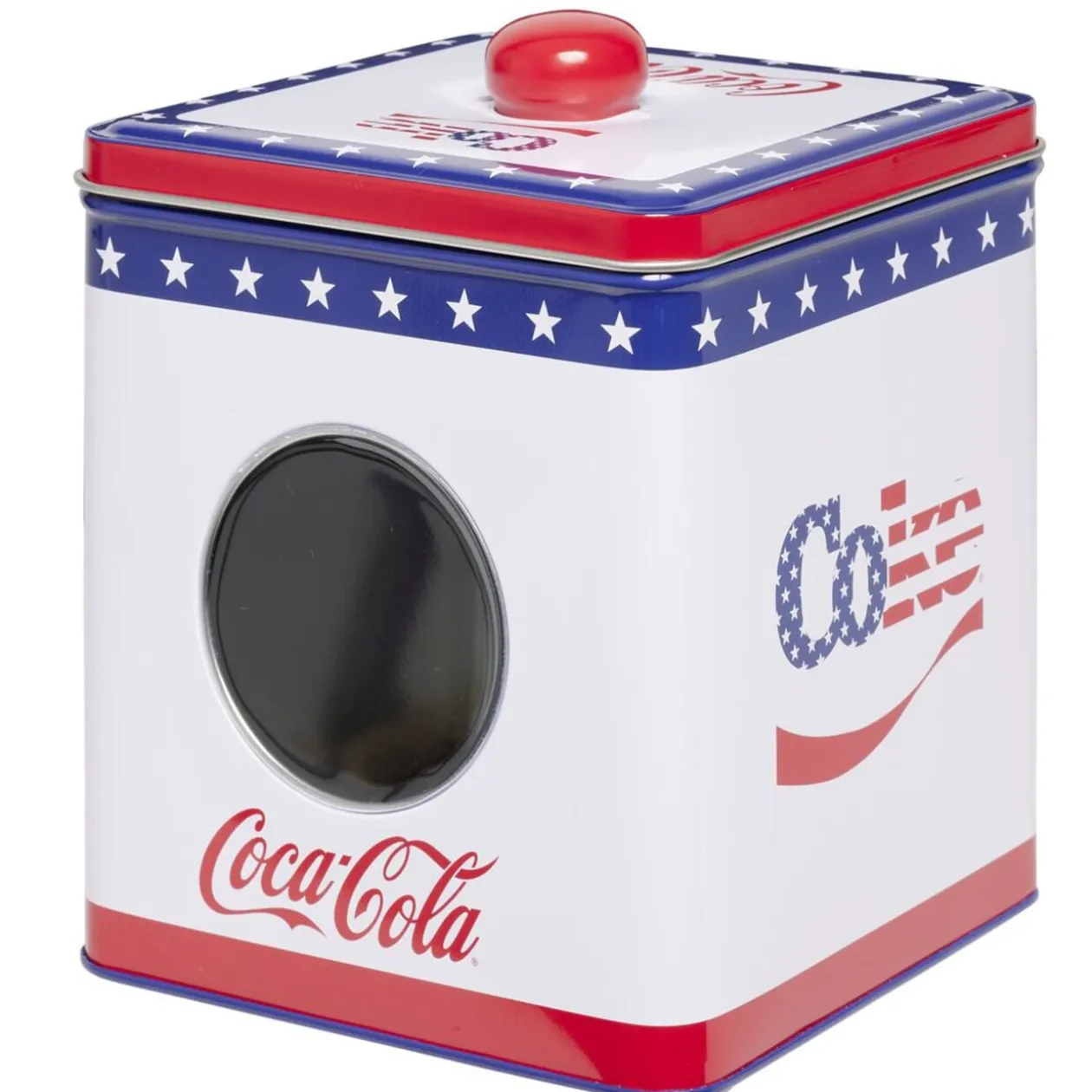 Boîte alimentaire Coca Cola carrée métal avec fenêtre H16cm (2 modèles)