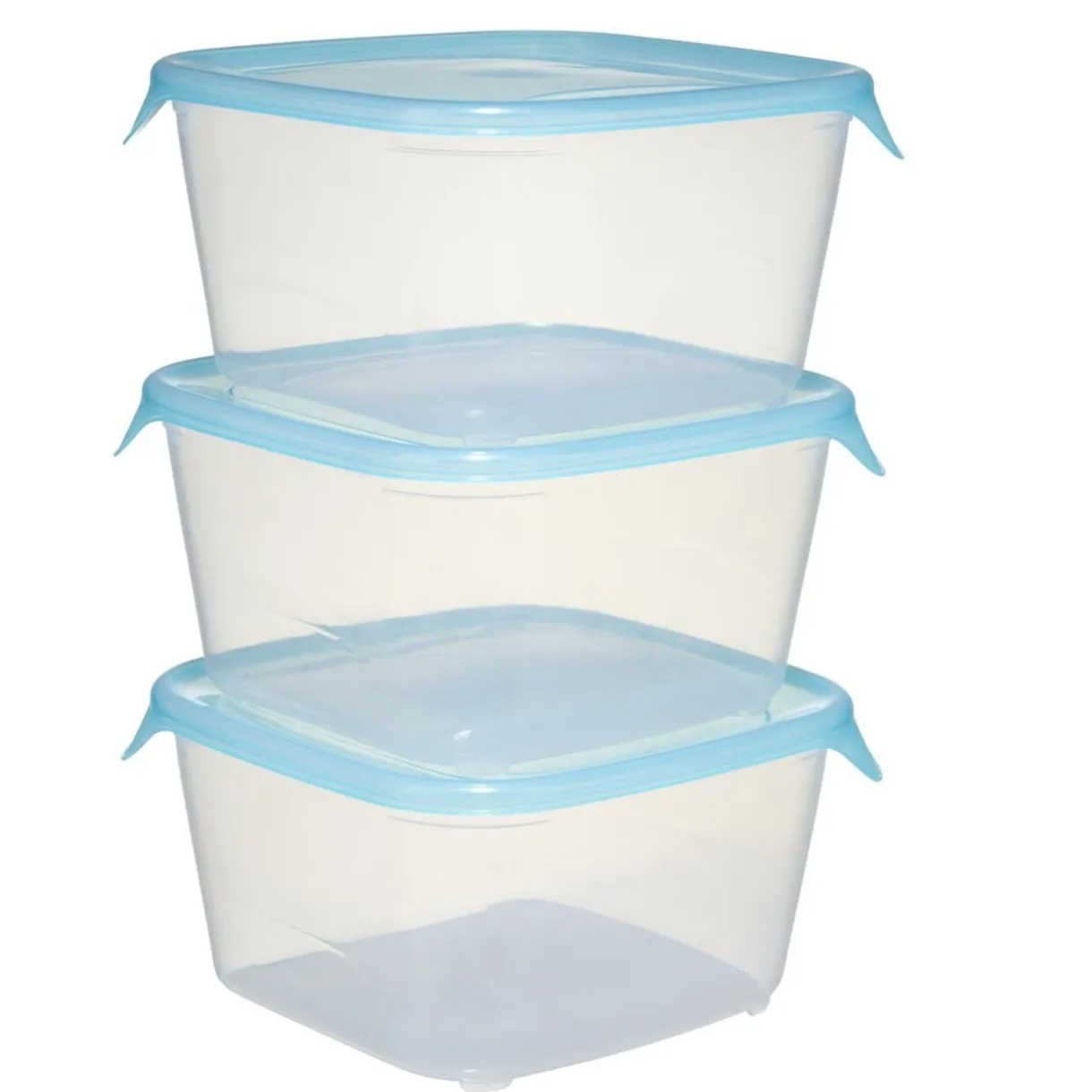 Boîte alimentaire 1,2L x3 Fresh Go carré plastique transparent et bleu 15,5x15,5cm < Gifi New