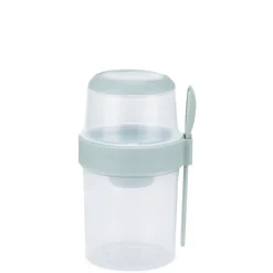 Boîte alimentaire ronde 530ml avec cuillère et compartiment plastique Ø11xH18cm (2 modèles)
