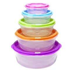 Boîte alimentaire x5 emboîtable plastique couvercle multicolore Ø25xH9,5cm < Gifi New