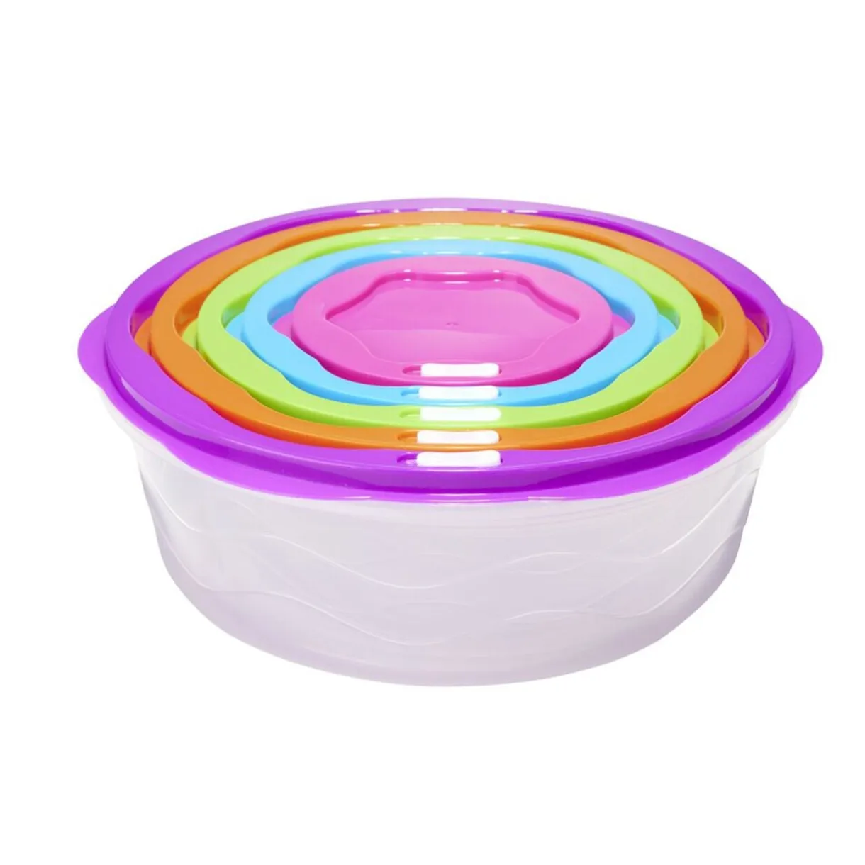 Boîte alimentaire x5 emboîtable plastique couvercle multicolore Ø25xH9,5cm < Gifi New