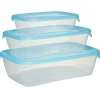 Boîte alimentaire x3 Fresh Go rectangulaire plastique transparent et bleu 0,5/1/2L