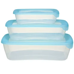 Boîte alimentaire x3 Fresh Go rectangulaire plastique transparent et bleu 0,5/1/2L