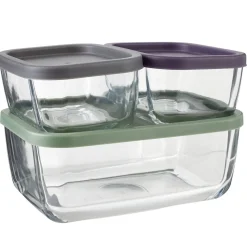 Boîte alimentaire x3 verre rectangulaire avec couvercles plastique multicolore 0,4L et 1,17L
