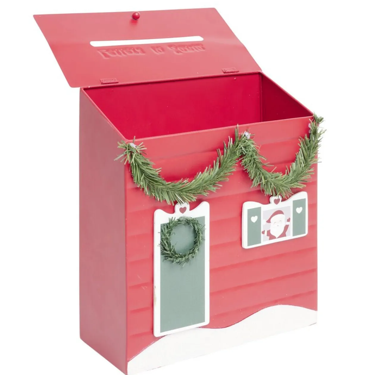 Boîte aux lettres Noël décorative métal rouge traditionnel 10xH25cm