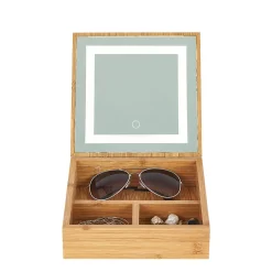 Boîte à bijoux avec miroir à led en bambou < Gifi Hot