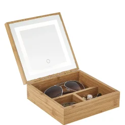 Boîte à bijoux avec miroir à led en bambou < Gifi Hot