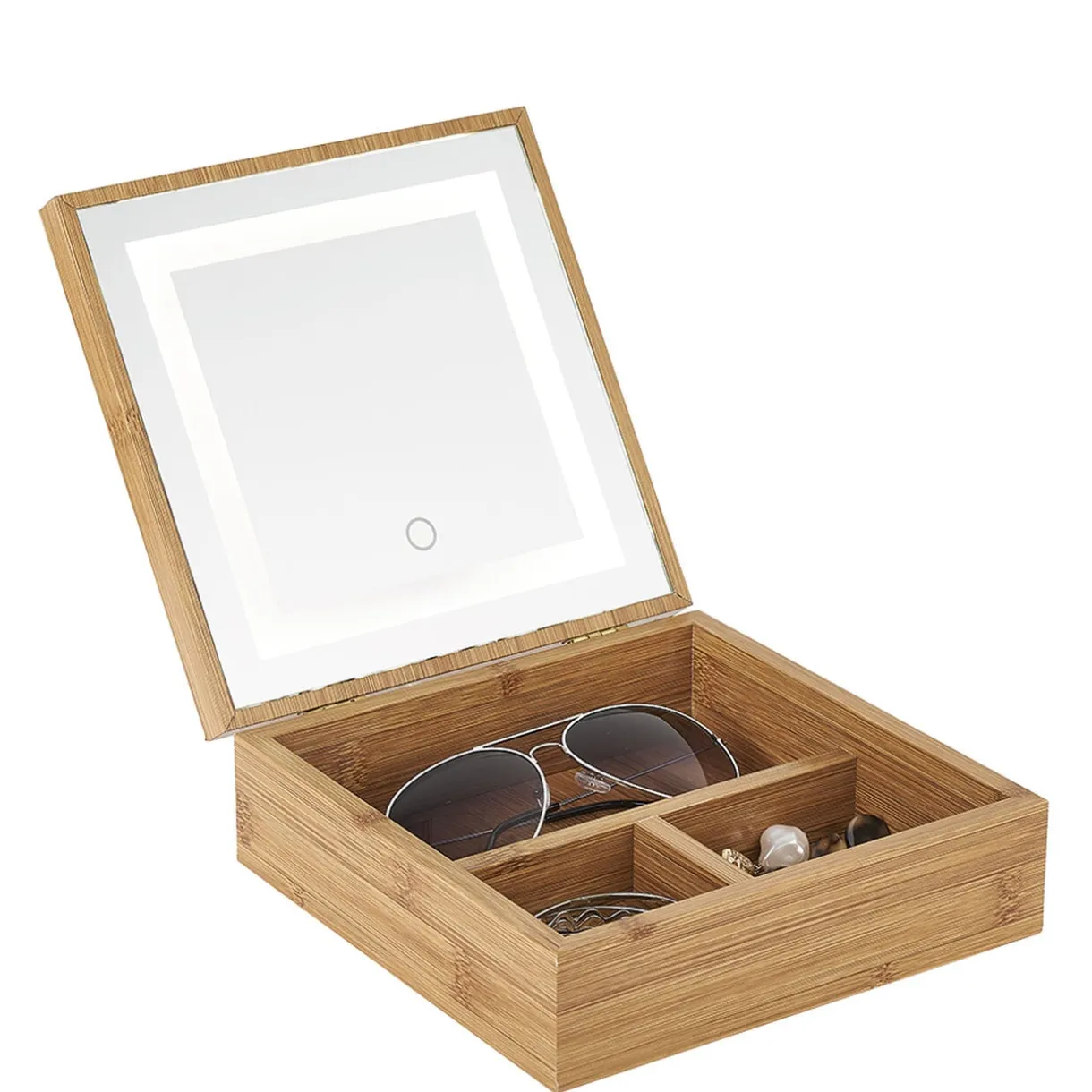 Boîte à bijoux avec miroir à led en bambou < Gifi Hot