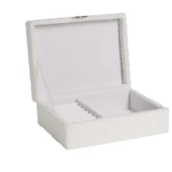 Boîte à bijoux en bois revêtement tissu bouclette blanc