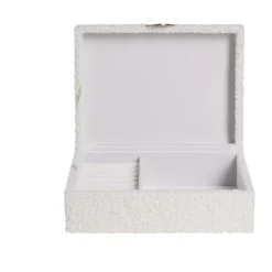 Boîte à bijoux en bois revêtement tissu bouclette blanc