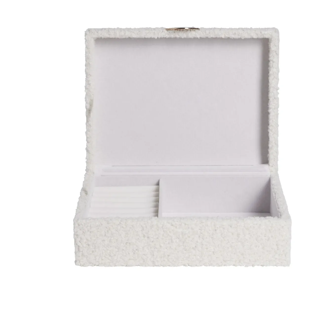 Boîte à bijoux en bois revêtement tissu bouclette blanc