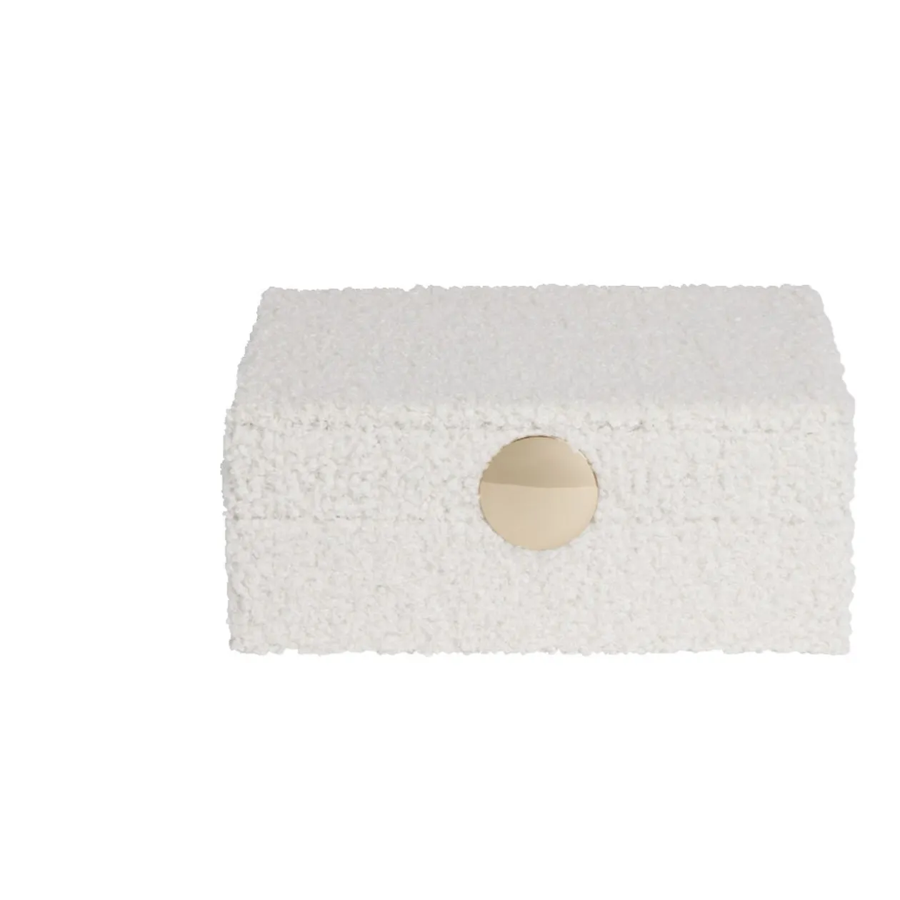 Boîte à bijoux en bois revêtement tissu bouclette blanc