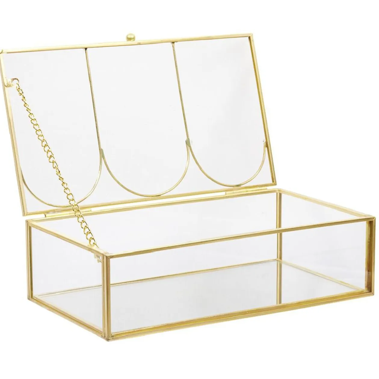 Boîte à bijoux en métal et verre transparent doré