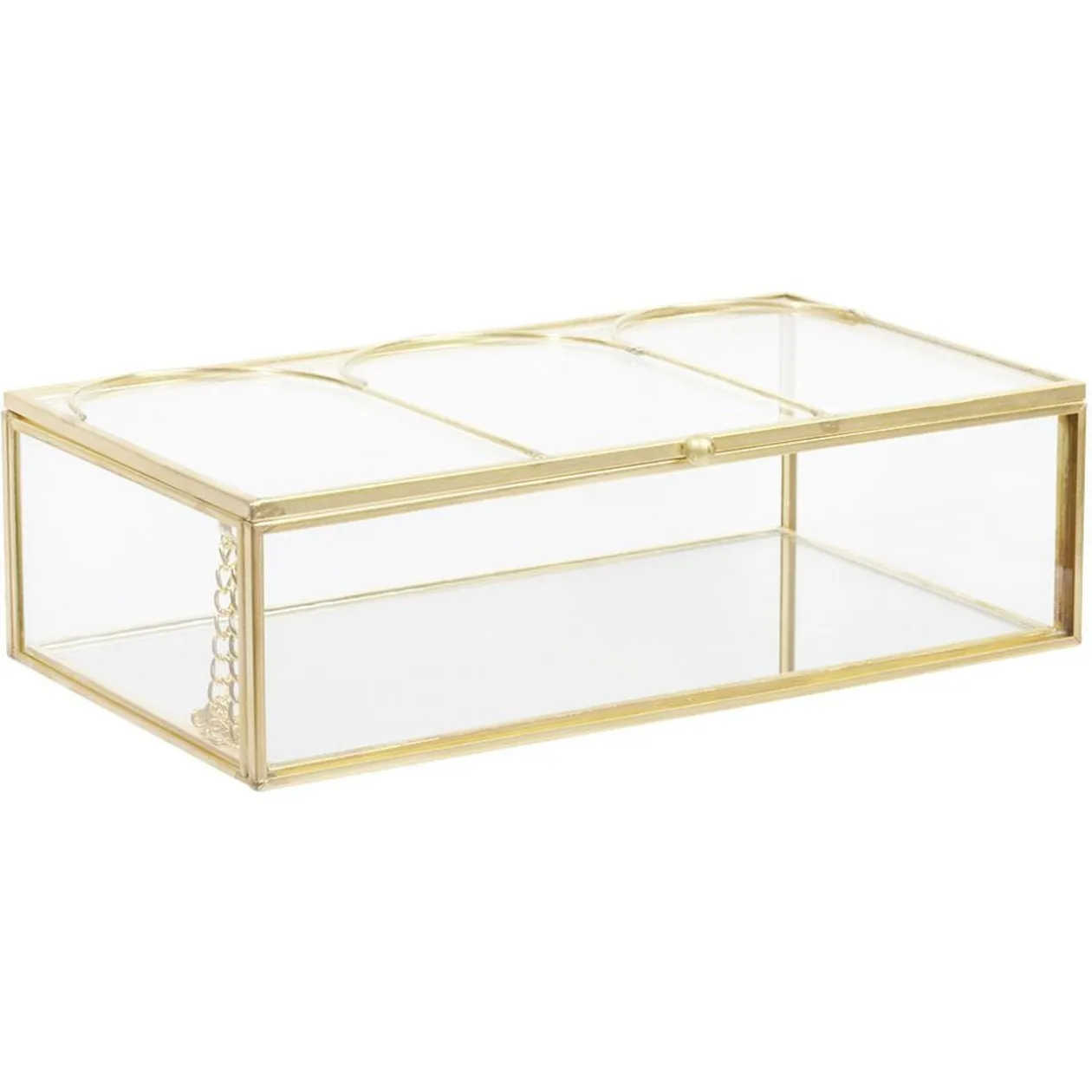 Boîte à bijoux en métal et verre transparent doré