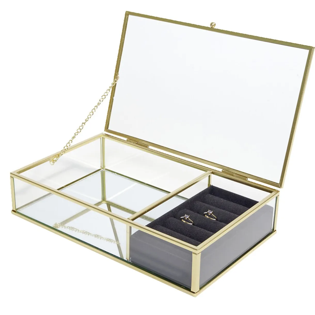 Boîte à bijoux métal et verre 23x14,5xH5cm (2 modèles doré ou noir) < Gifi Best