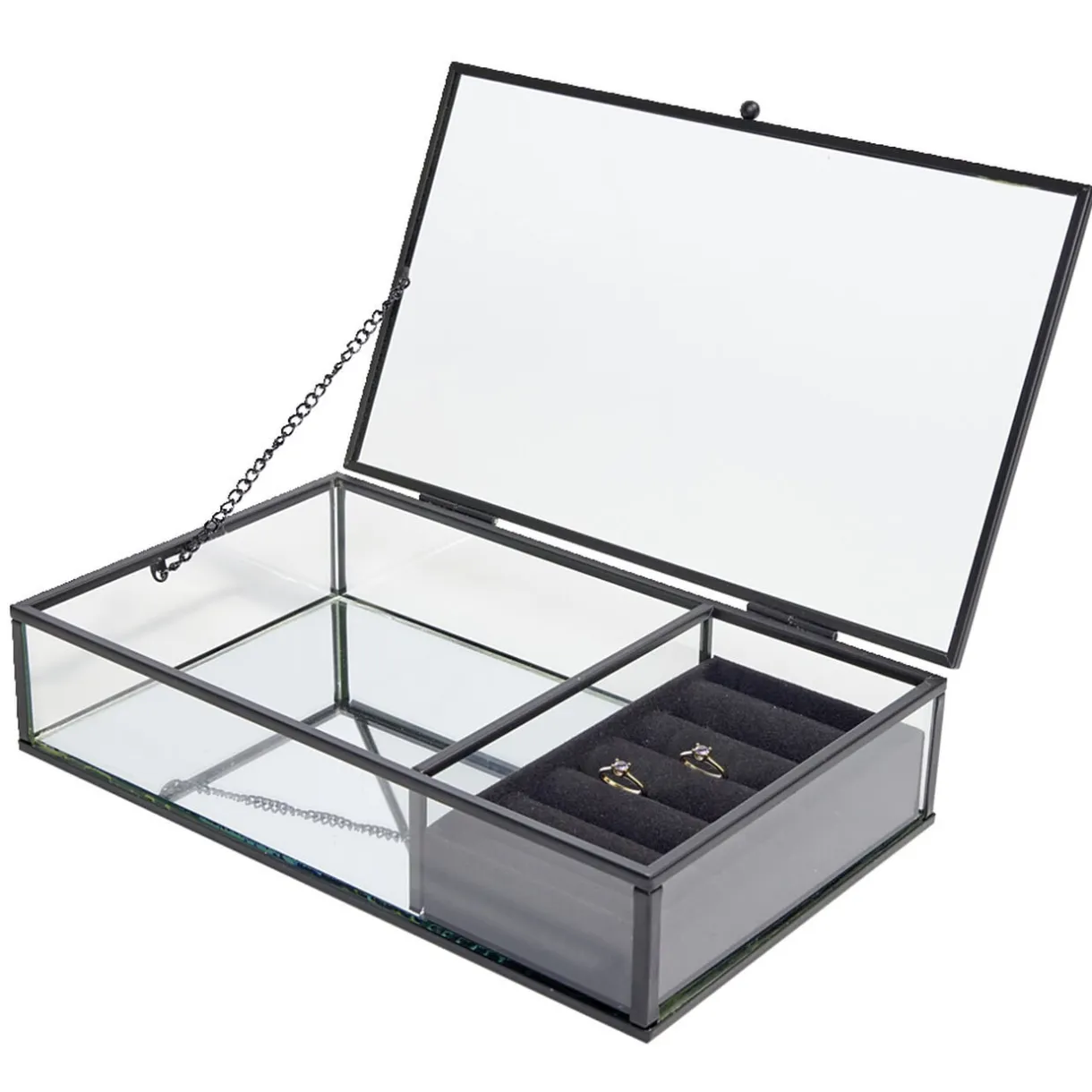 Boîte à bijoux métal et verre 23x14,5xH5cm (2 modèles doré ou noir) < Gifi Best