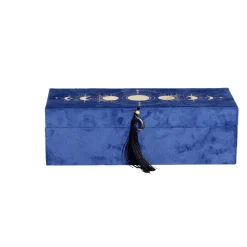 Boîte à bijoux velours bleu motif système solaire doré 28x10,5xH9cm < Gifi Discount