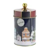 Boîte à biscuits forme carrousel étain motif Noël Ø10xH18cm (2 modèles)