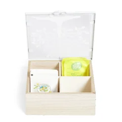 Boîte bois et métal beige et blanc motif arbre 16x16x6cm