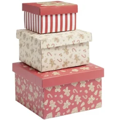 Boîte cadeau Noël x3 pliable 3 tailles motif pain d'épices
