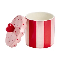Boîte céramique couvercle coeur rouge et rose Ø12xH14cm