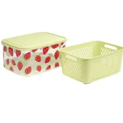 Boîte de conservation alimentaire avec panier plastique vert motif fraise 3,3L