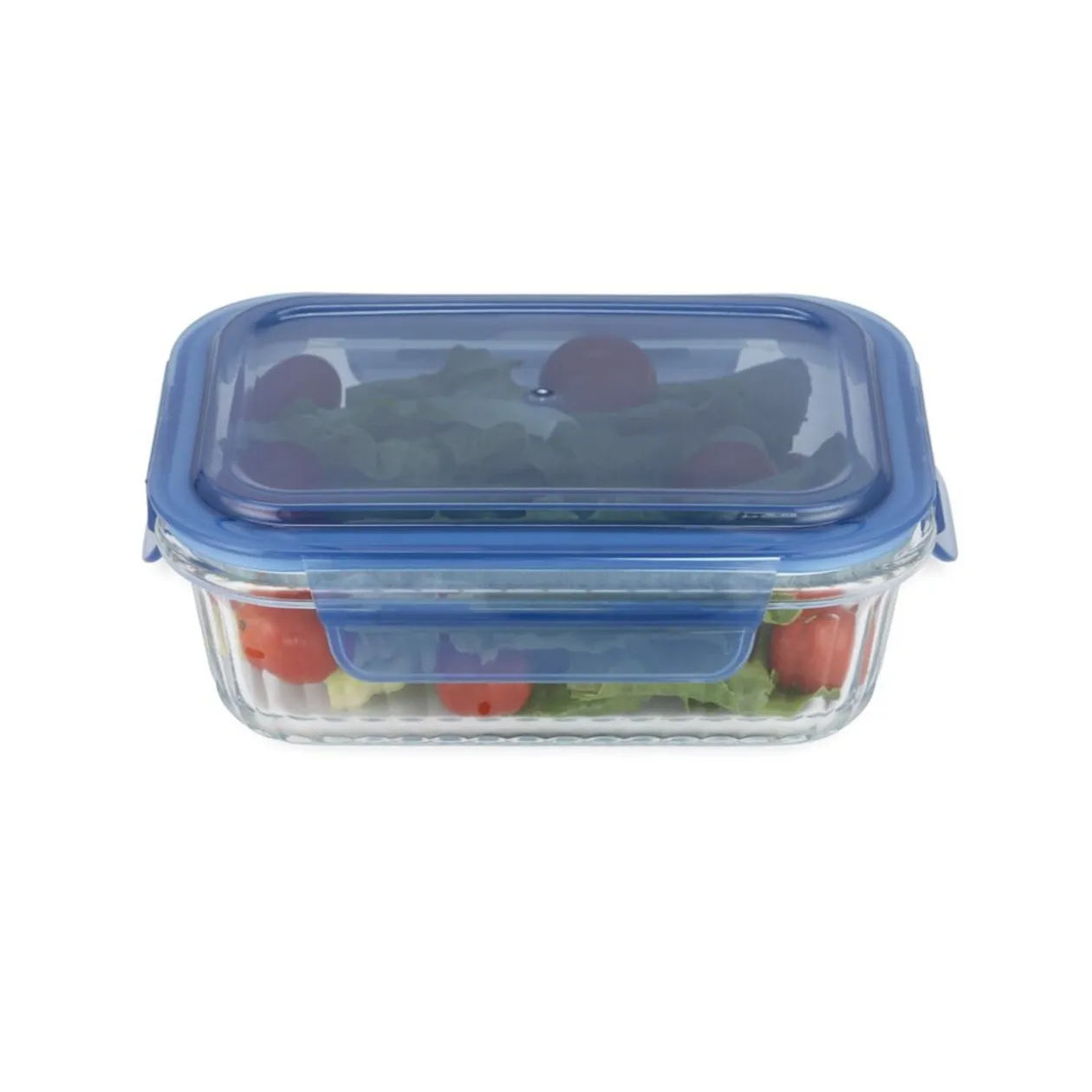 Boîte de conservation alimentaire hermétique verre et plastique bleu 640ml