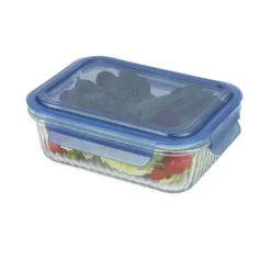 Boîte de conservation alimentaire hermétique verre et plastique bleu 640ml