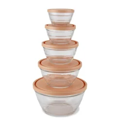 Boîte de conservation en verre x5 avec couvercle plastique 0,2 à 2,3L (2 modèles)