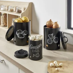 Boîte de conservation oignon métal noir Ø16xH22.5cm < Gifi