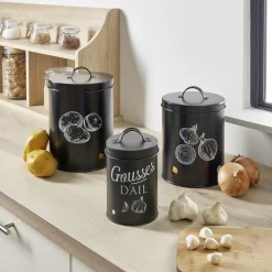 Boîte de conservation pommes de terre métal noir Ø18xH25.5cm < Gifi Sale