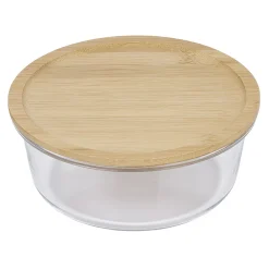 Boîte de conservation ronde en verre avec couvercle en bambou 850 ml