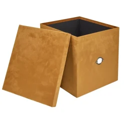 Boîte de rangement carrée velours marron 32x32xH35cm - Taille L