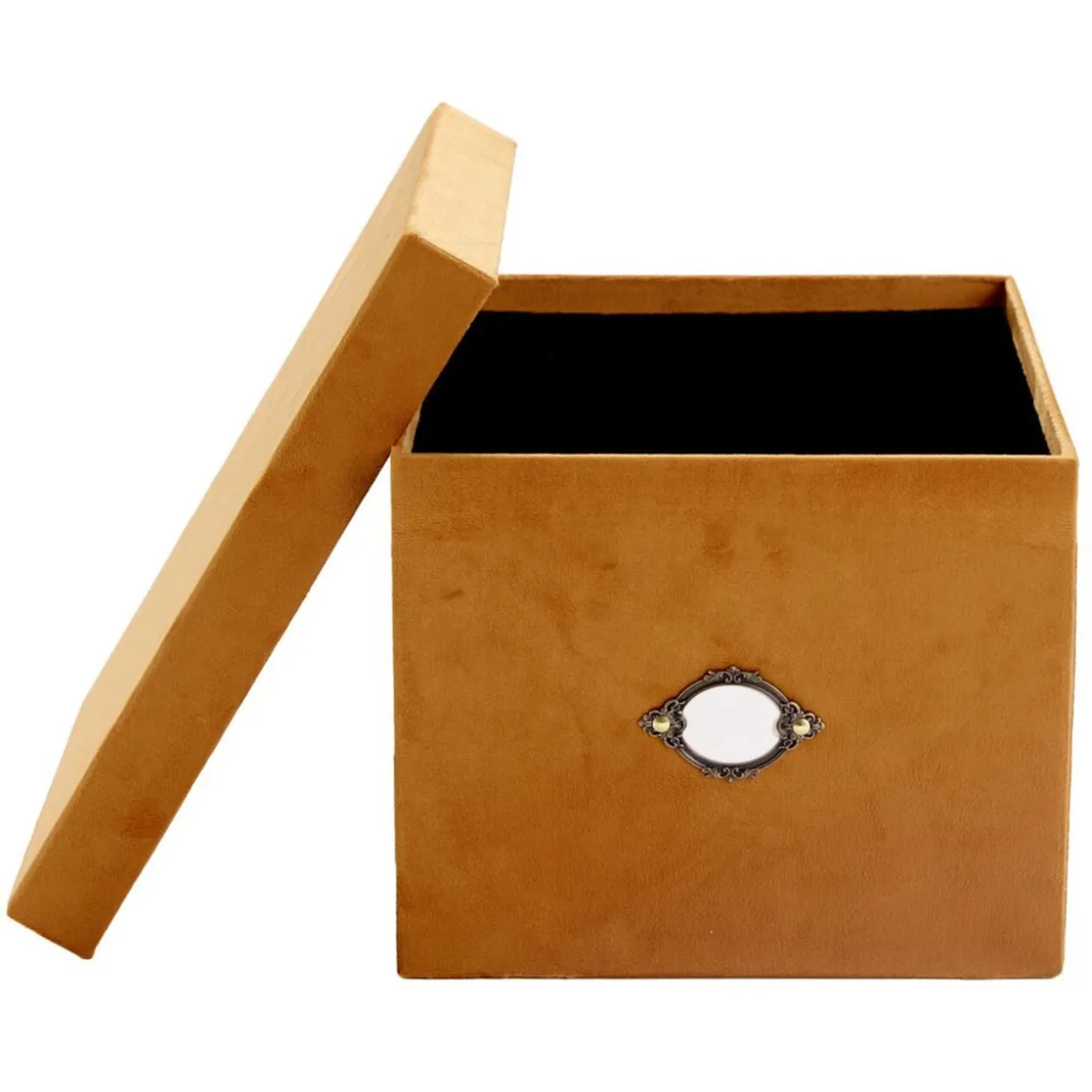 Boîte de rangement carrée velours marron 25x20xH30cm - Taille M