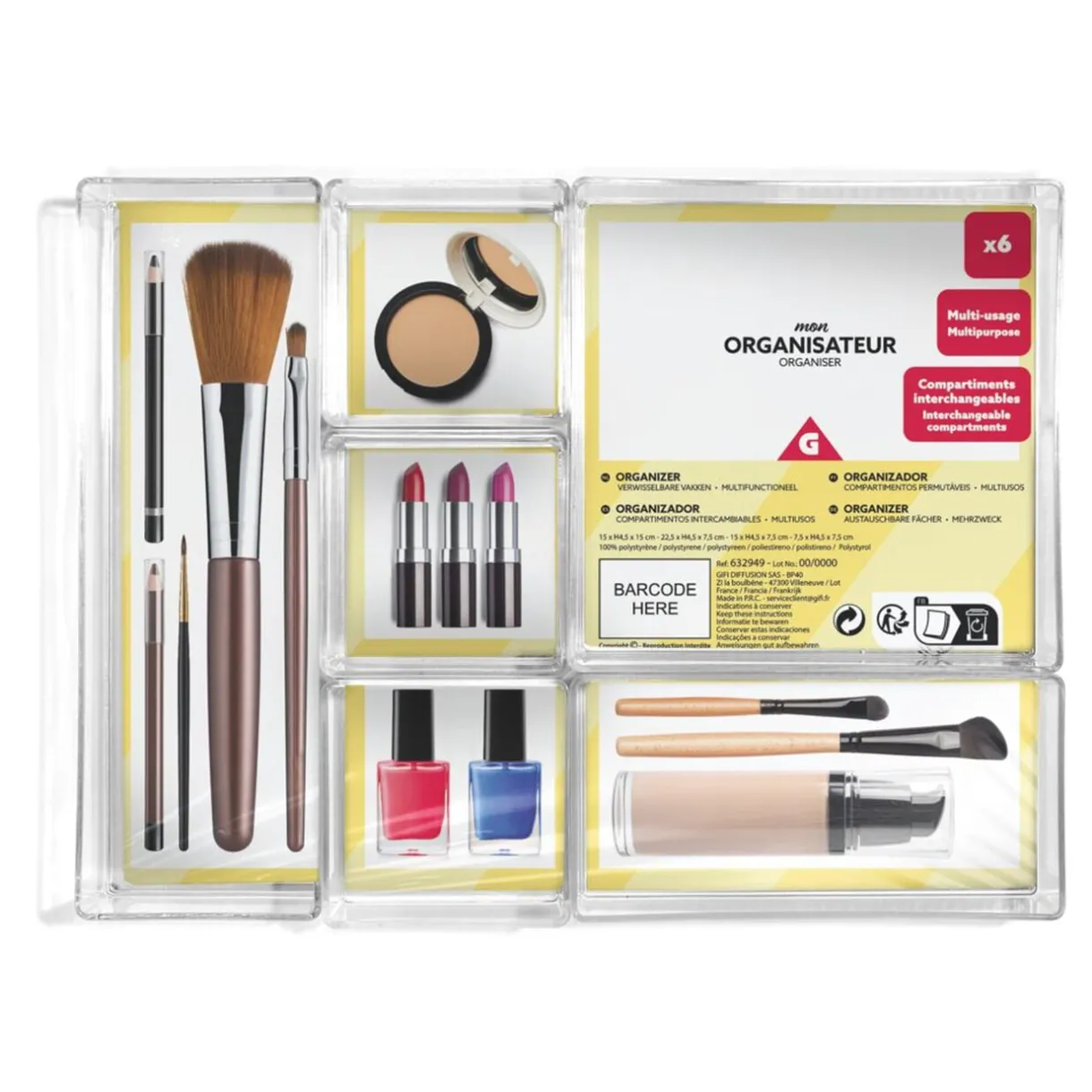 Boîte de rangement maquillage 6 compartiments interchangeables 30x22,5cm < Gifi